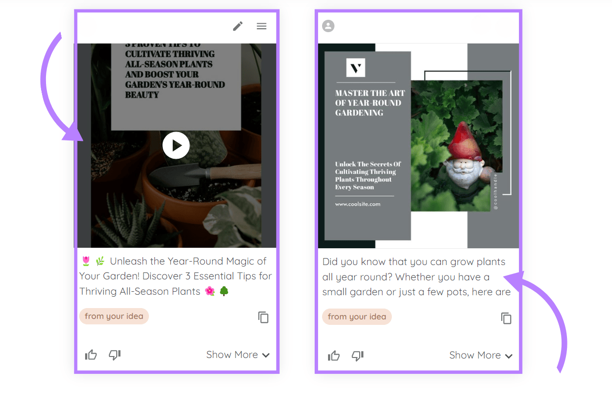 AI Social Content Generator's results for “3 tips on how to grow seasonal plants”