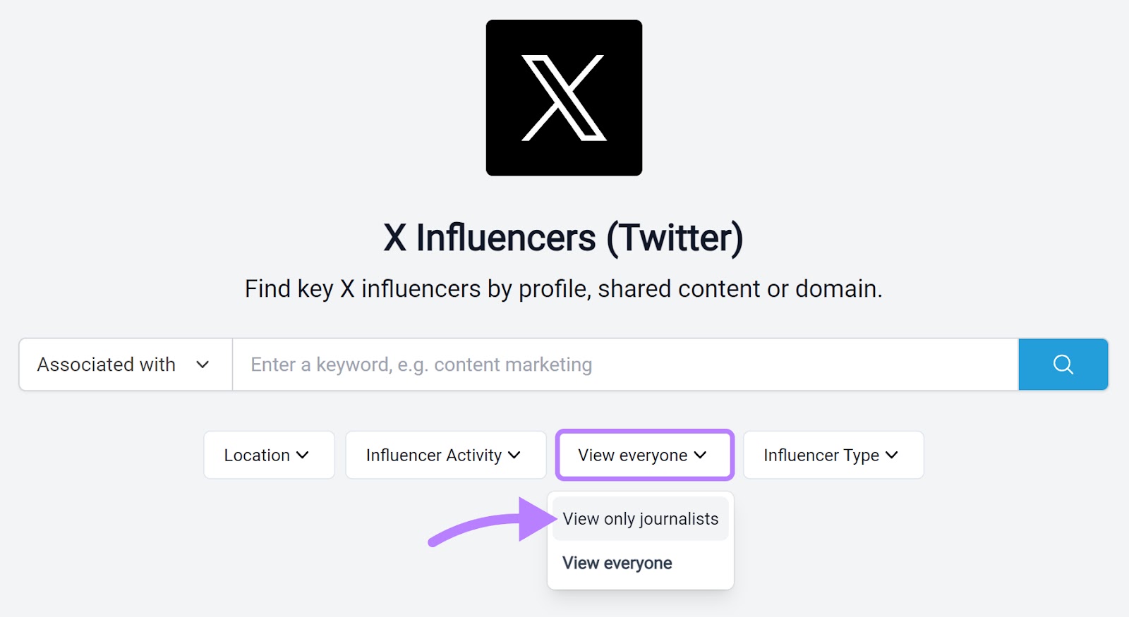 using "View only journalists" filter in BuzzSumo's search