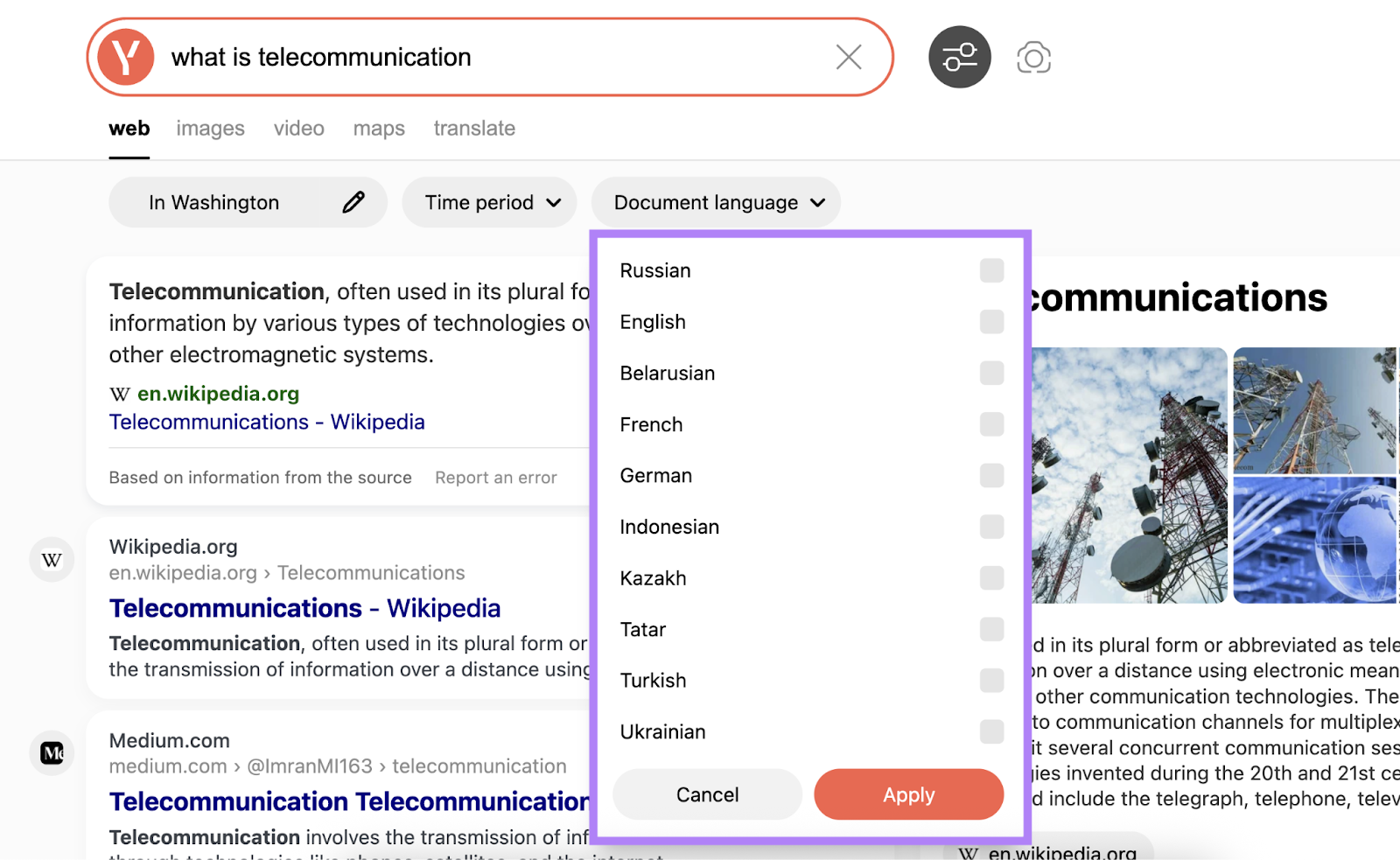 Document language filter is applied.
