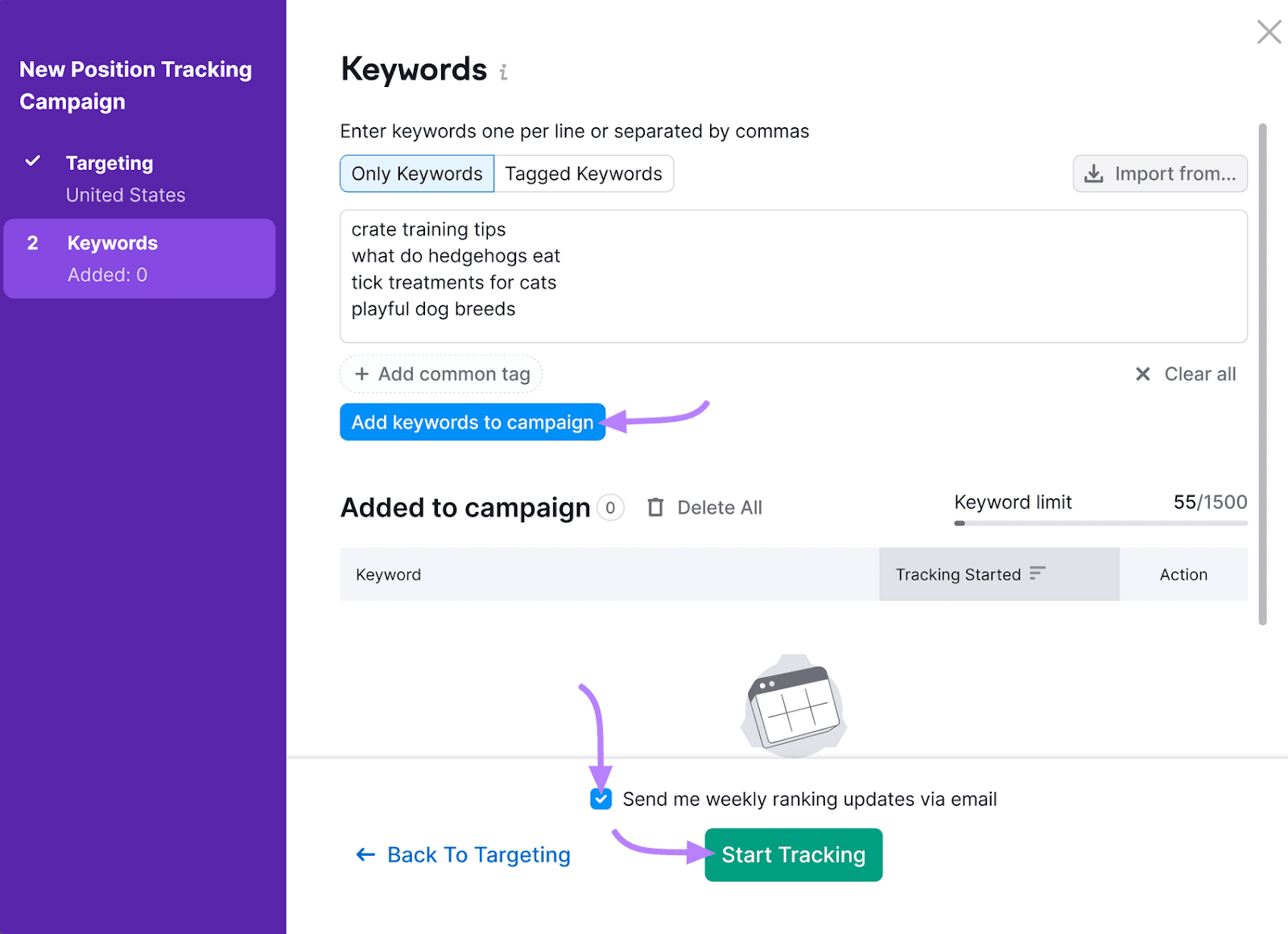 create training tips, what do hedgehogs eat, tick treatment for cats, and playful god breeds keywords entered into the Position Tracking tool