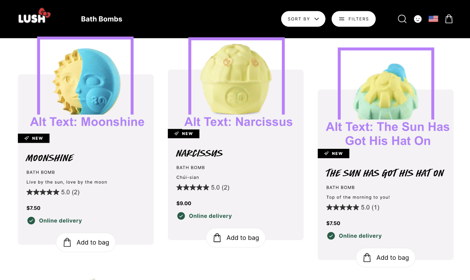 Product category page with examples highlighted.